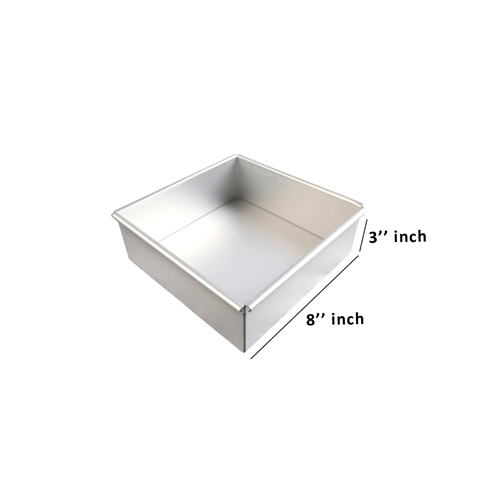 ALUMINIUM SQUARE CAKE MOLD FIXED BOTTOM 8&quot; 215x215x75mm 127-0045 (1 x 20)