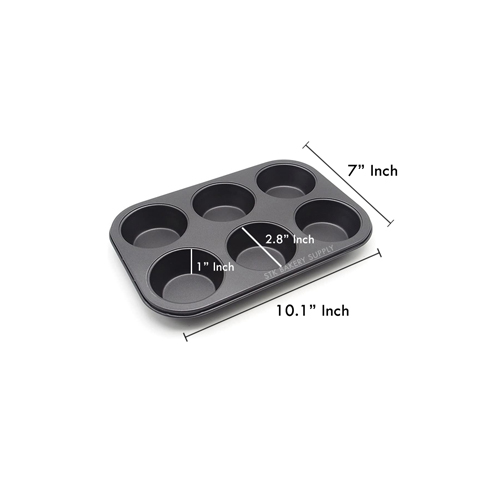 STK CUPCAKE PAN BLACK/GOLD 6HOLES 28.5 x 17.8 x 2.8CM (H) (1 X 24)