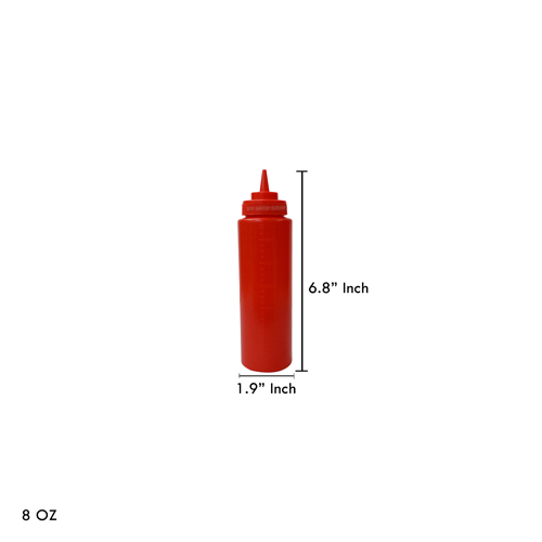 (14-02050-04) PE SQUEEZE BOTTLE,  Ø50 x H175MM, 8OZ, RED, JIWINS