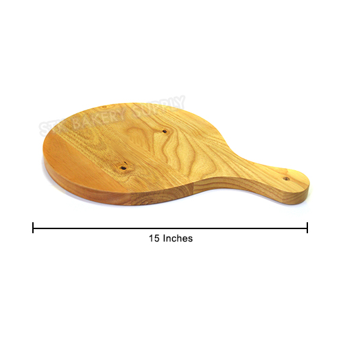 WOODEN PIZZA PLATE,CUTTING BOARD WITH HANDLE (ROUND) 10&quot; x 15&quot;  
