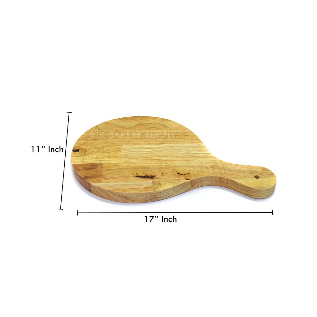 WOODEN PIZZA PLATE,CUTTING BOARD WITH HANDLE (ROUND) 11" x 17"  