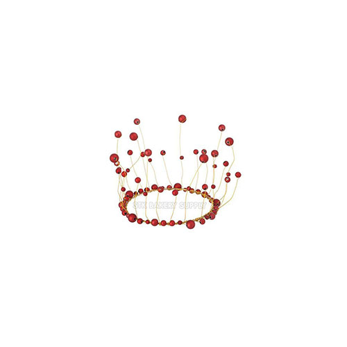 CAKE DECORATION  PEARL CROWN BIG (WHITE , RED)
