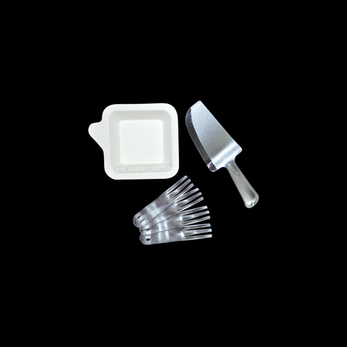 3 IN 1 DISPOSABLE CAKE PLATE SET SQUARE (PLATE, KNIFE, FORK) FB60060