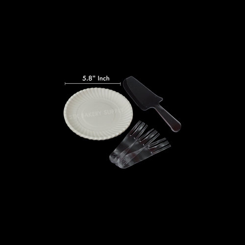 3 IN 1 DISPOSABLE CAKE PLATE SET ROUND (PLATE, KNIFE, FORK) FB60061
