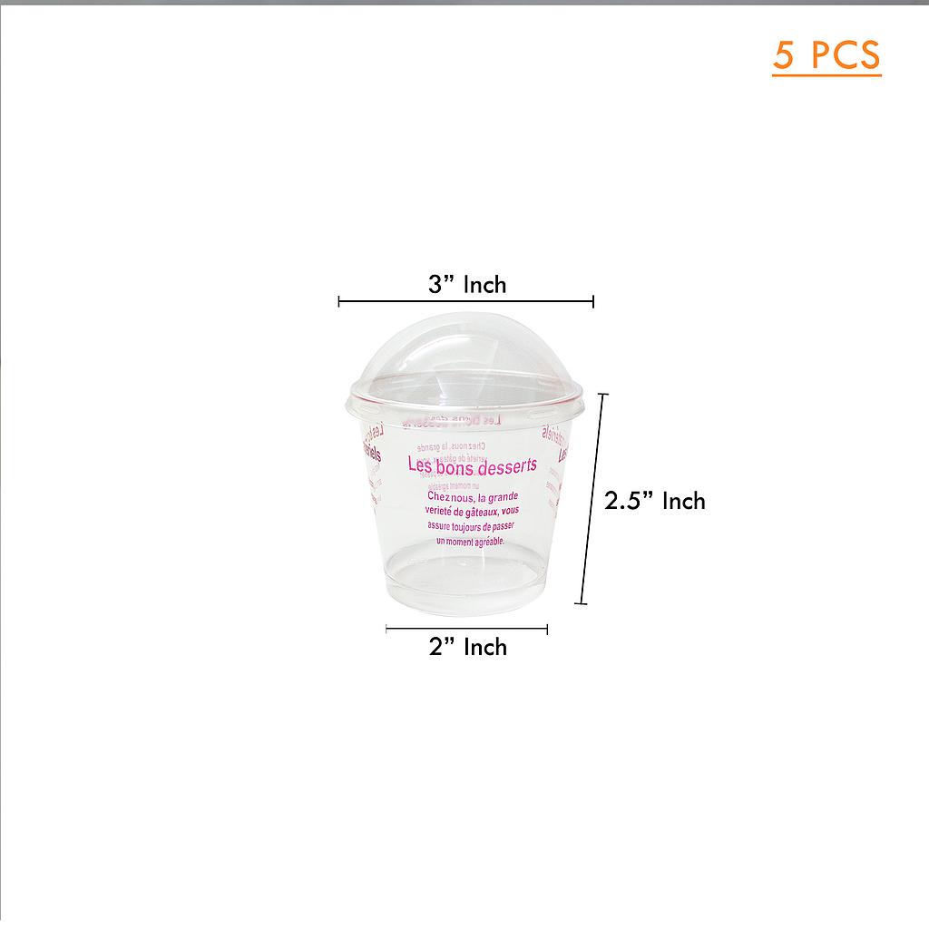 FB60073 MOUSSE CUP WITH PRINTING - DOME LID 210ML 77*70mm 5PCS SET