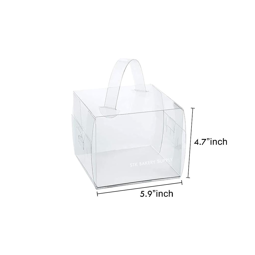 CAKE BOX WITH HANDLE TRANSPARENT (5&quot;CAKE) 15X15X12 CM (1x10)