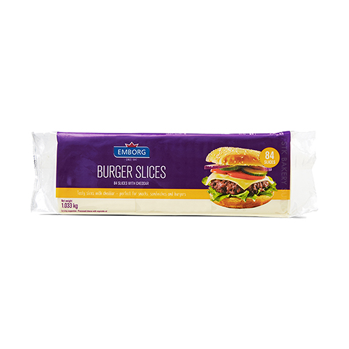 EMBORG BURGER SLICE CHEESE WHITE 84'S 1.033KG (1 x 8)