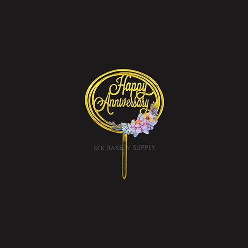 HAPPY ANNIVERSARY WITH COLORFUL FLOWERS CAKE TOPPER 1PC