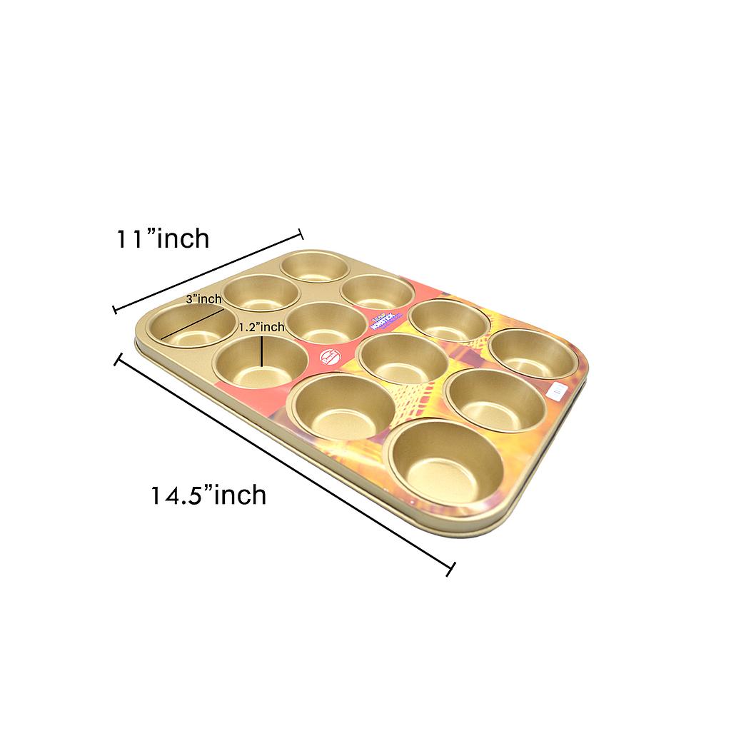 CUPCAKE PAN 12HOLES GOLD (LARGE) 37.5x28.8x3.2CM 8921 (1 x 20)