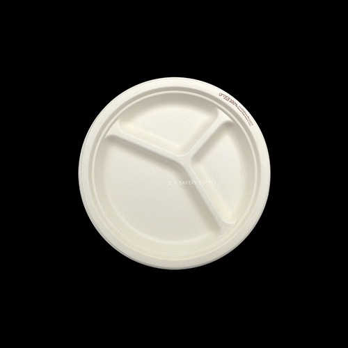 COMPOSTABLE THREE COMPARTMENT PLATE 10INCH,50PCS (P007)