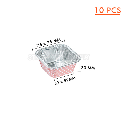 ALUMINIUM CUP-SQUARE PINK DOT WITH LID-SS-4001-(76x 76) x (52 x 52) x 30 mm-90ml-10 pcs ( 1 x 72 ) WS