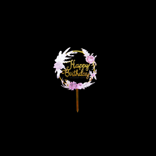 HAPPY BIRTHDAY WITH COLORFUL FLOWERS CAKE TOPPER 1PCS (058)