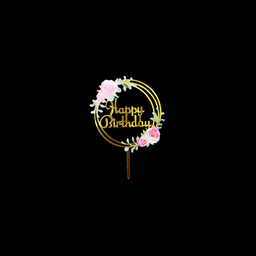 HAPPY BIRTHDAY WITH COLORFUL FLOWERS CAKE TOPPER 1PCS (058)