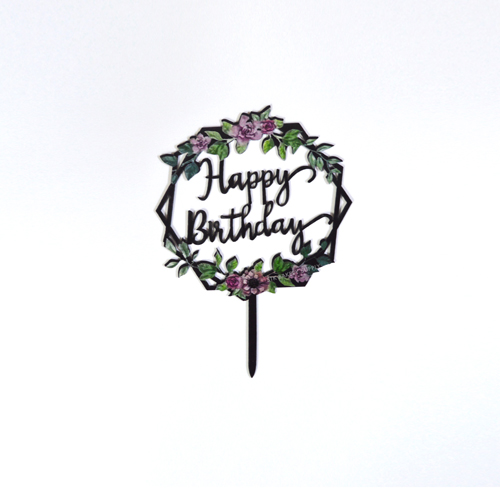 HAPPY BIRTHDAY WITH COLORFUL FLOWERS CAKE TOPPER 1PCS (058)