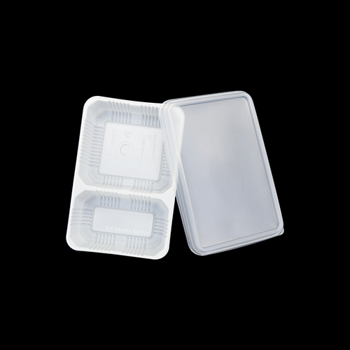 BIO MAT TWO COMPARTMENT LUNCH BOX WHITE WITH LID 25PCS (6009)