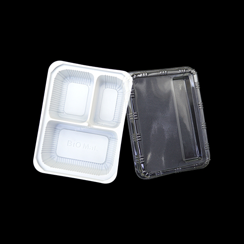 BIO MAT THREE COMPARTMENT LUNCH BOX WHITE WITH LID 25PCS (6118)